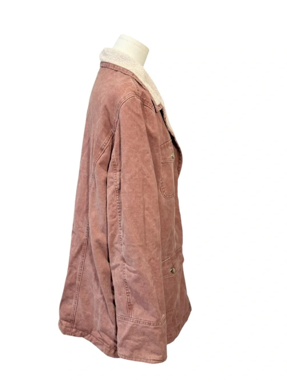 Pink Faux Sherpa Lined Barn Jacket Chore Coat Oversized 2XL - Picture 3 of 6